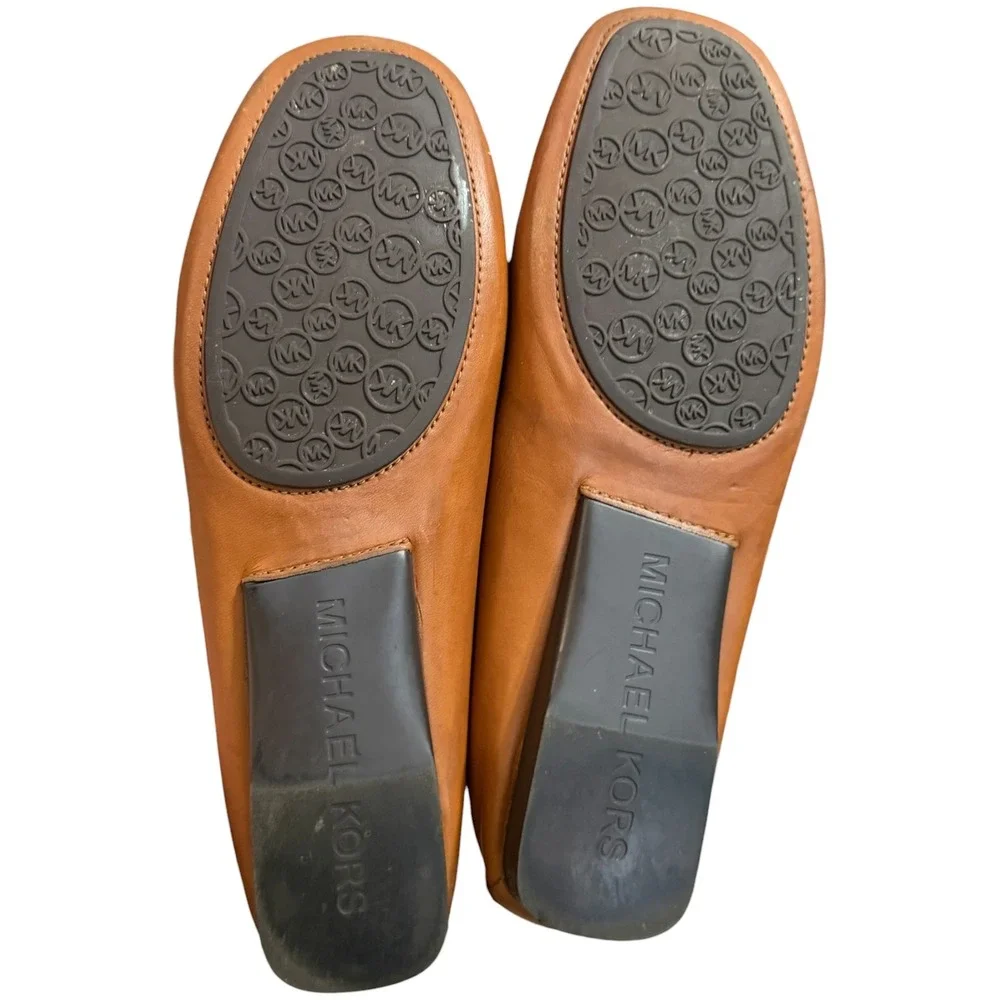 Michael Kors Womens Tan Leather MK Logo Driving Loafers Shoes 8.5M AD13F